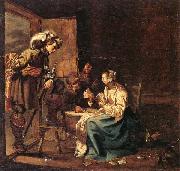 Jacob Duck Interior with soldiers and a woman playing cards,an officer watching from a doorway oil painting